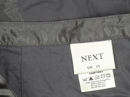 Next Womens Grey Floral Embroidered A-Line Skirt Size 14 Lined Cotton