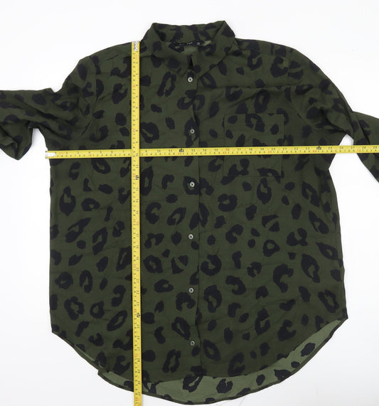 F&F Womens Green Leopard Print Button-Up Shirt UK 18 Long Sleeve