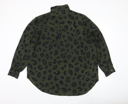 F&F Womens Green Leopard Print Button-Up Shirt UK 18 Long Sleeve