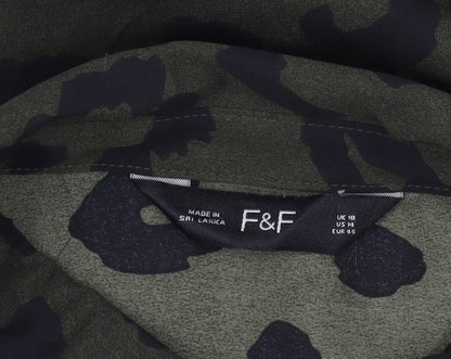 F&F Womens Green Leopard Print Button-Up Shirt UK 18 Long Sleeve