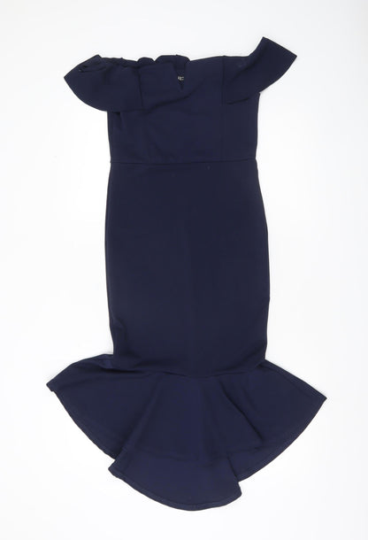 Quiz Women’s Navy Blue Size 12 Bodycon Ruffle Off Shoulder Dress