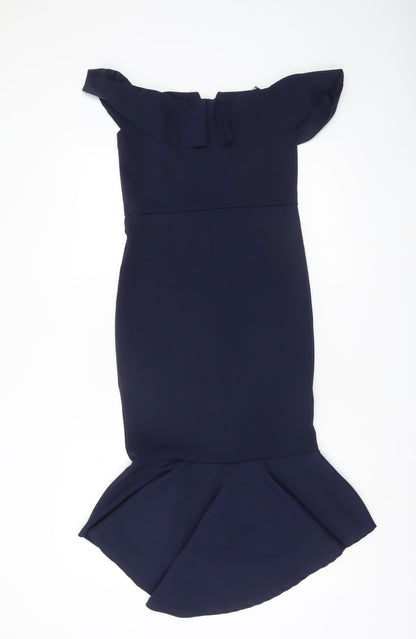 Quiz Women’s Navy Blue Size 12 Bodycon Ruffle Off Shoulder Dress