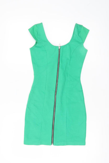 H&M Women’s Green Bodycon Short Dress Size 6 Scoop Neck Zip