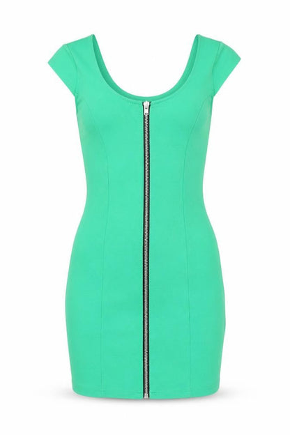 H&M Women’s Green Bodycon Short Dress Size 6 Scoop Neck Zip