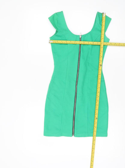 H&M Women’s Green Bodycon Short Dress Size 6 Scoop Neck Zip