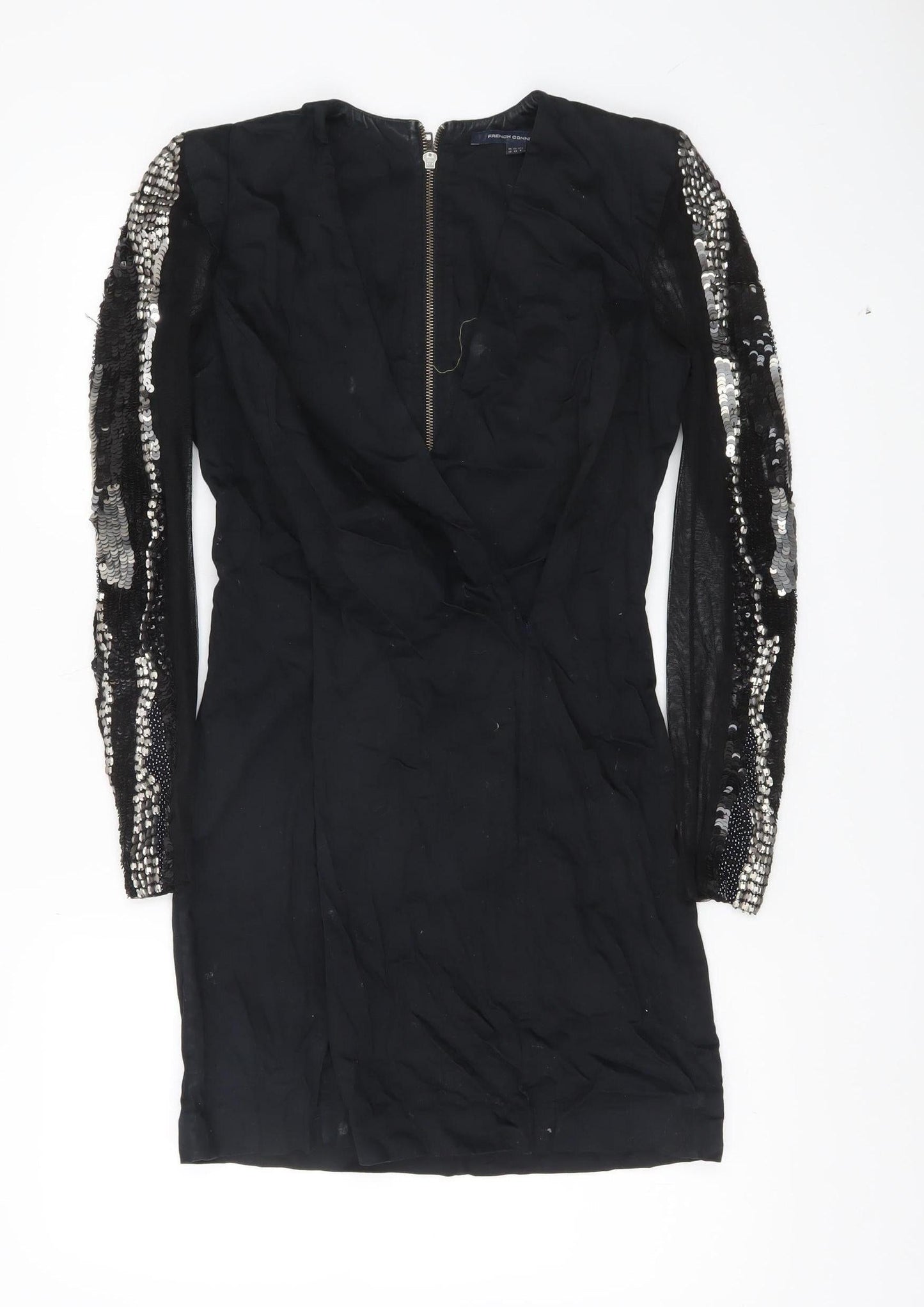 French Connection Women's Black Sequin Bodycon Mini Dress Size 10