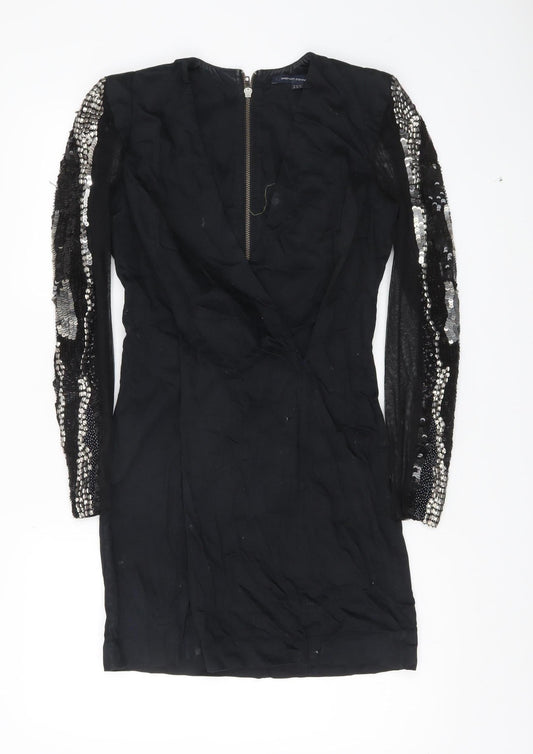 French Connection Women's Black Sequin Bodycon Mini Dress Size 10
