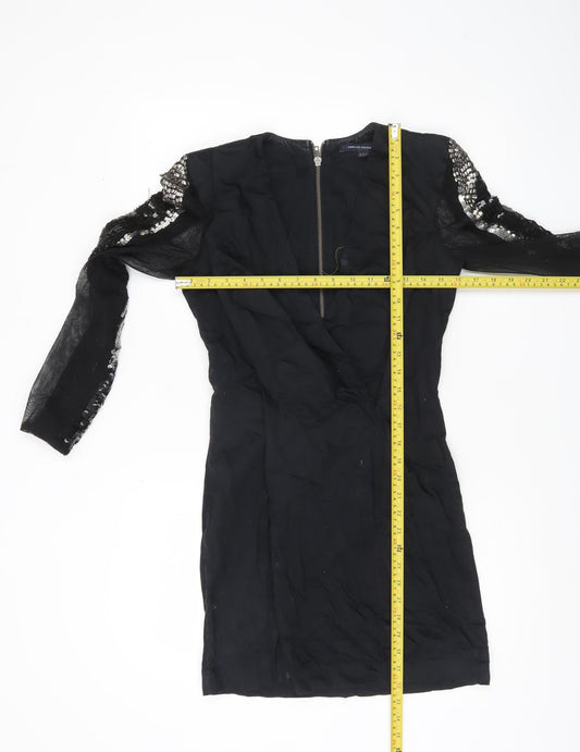 French Connection Women's Black Sequin Bodycon Mini Dress Size 10