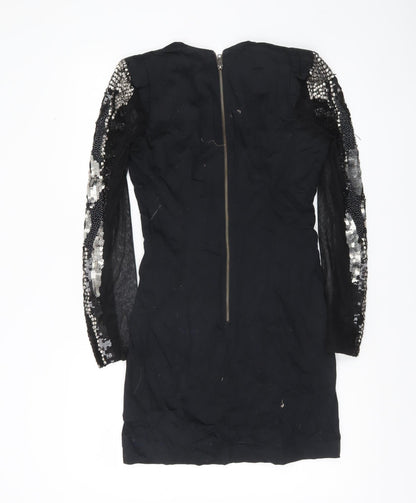 French Connection Women's Black Sequin Bodycon Mini Dress Size 10