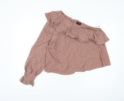 Topshop Women Pink Striped One Shoulder Ruffle Blouse UK 12