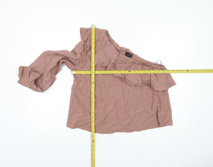 Topshop Women Pink Striped One Shoulder Ruffle Blouse UK 12