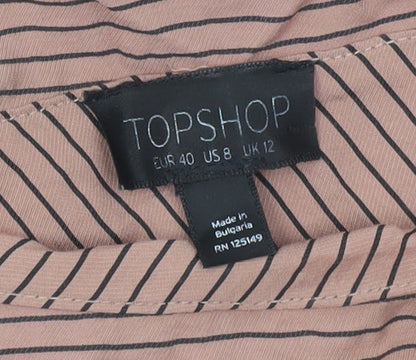 Topshop Women Pink Striped One Shoulder Ruffle Blouse UK 12