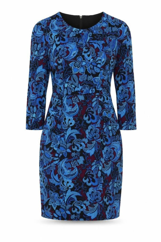 Whistles Women’s Blue Silk Floral Sheath Dress UK 12 Long Sleeve