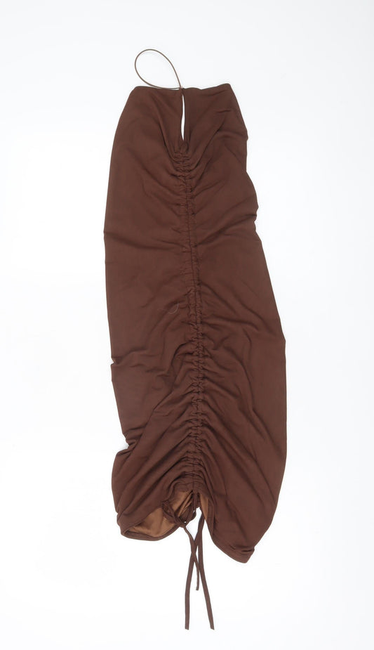 PrettyLittleThing Women’s Brown Halter Bodycon Midi Dress Size 12
