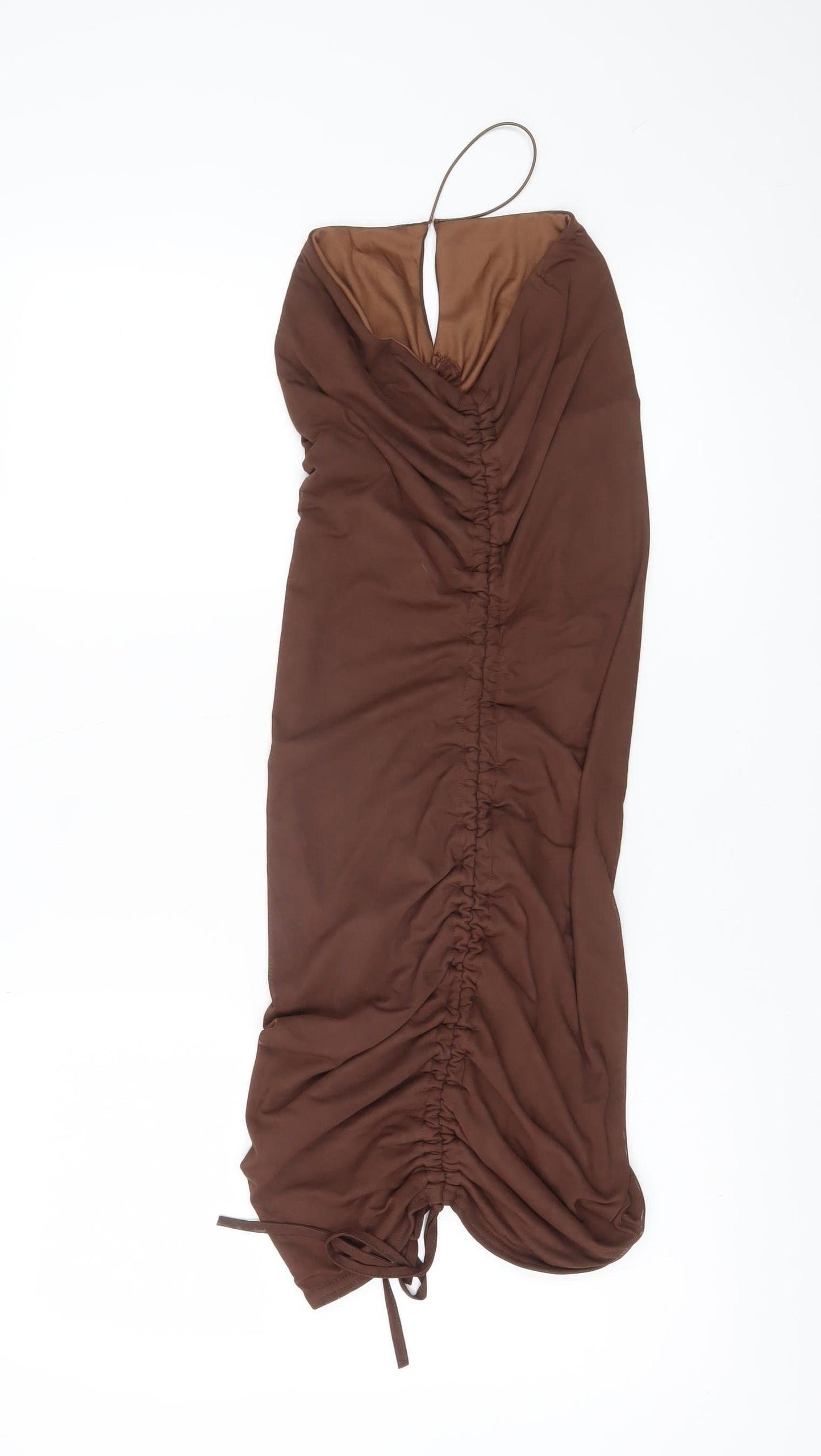 PrettyLittleThing Women’s Brown Halter Bodycon Midi Dress Size 12