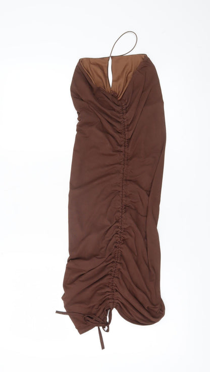 PrettyLittleThing Women’s Brown Halter Bodycon Midi Dress Size 12