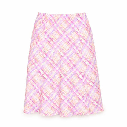 Front view of Cotswold Collections women’s multicoloured plaid a-line skirt m