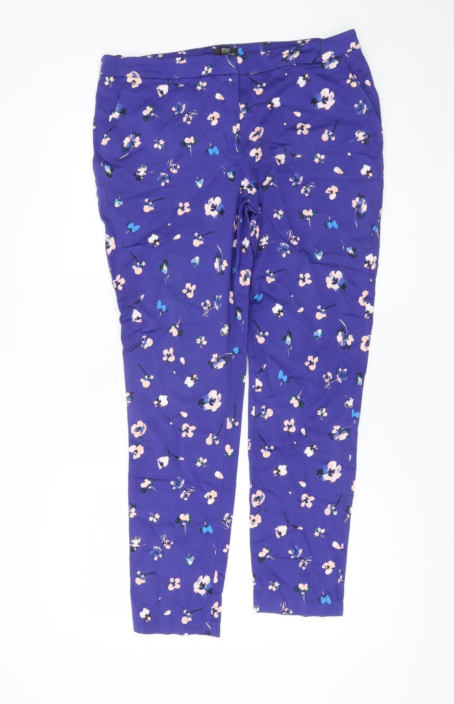 Womens UK Size 14 F&F Slim Fit Casual Purple Trousers