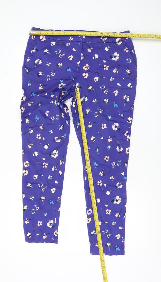 F&F Womens Purple Floral Slim Fit Stretch Trousers Size 14