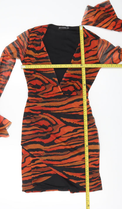 PrettyLittleThing Women’s Multicoloured Animal Print Mini Wrap Dress UK 10