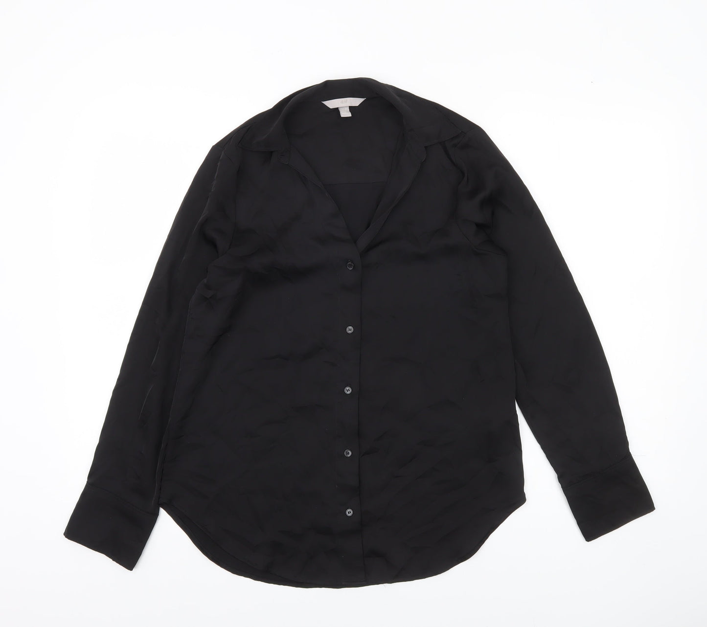 Womens UK Size XS H&M Black Basic Button-Up