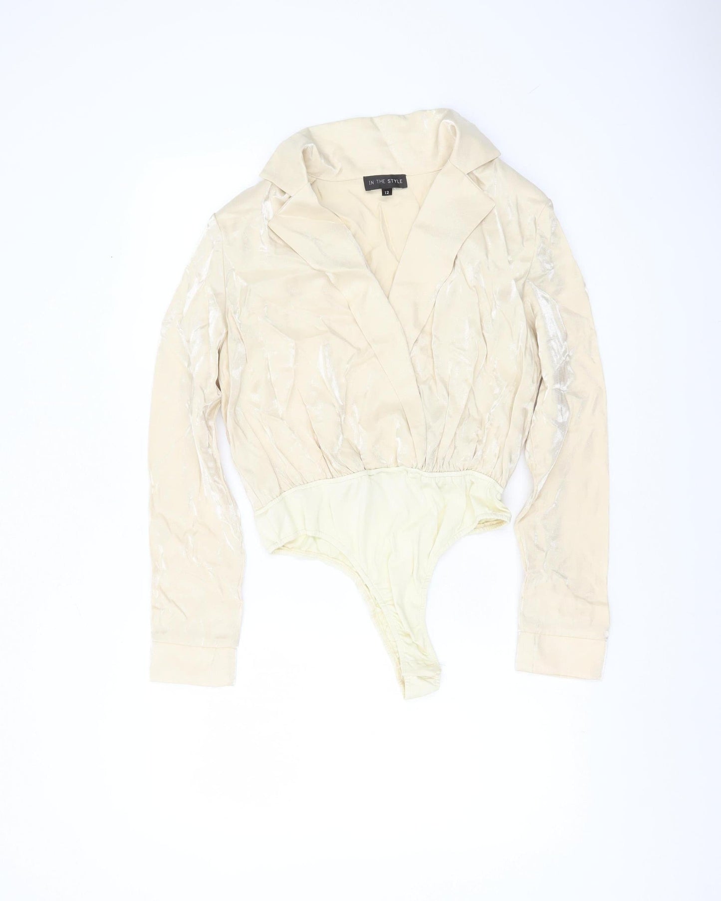 In The Style Women Beige Collared Long Sleeve Bodysuit Size 12