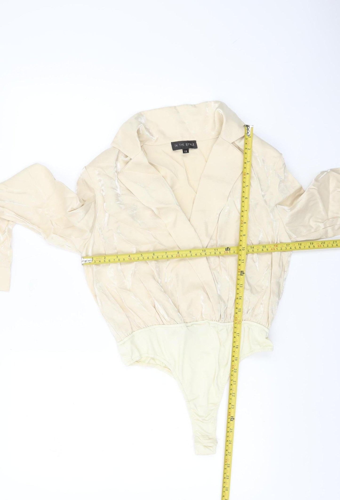In The Style Women Beige Collared Long Sleeve Bodysuit Size 12