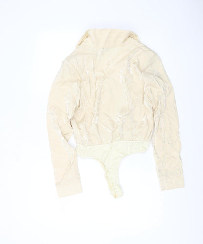 In The Style Women Beige Collared Long Sleeve Bodysuit Size 12