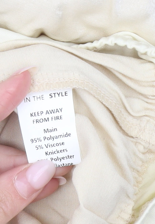 In The Style Women Beige Collared Long Sleeve Bodysuit Size 12