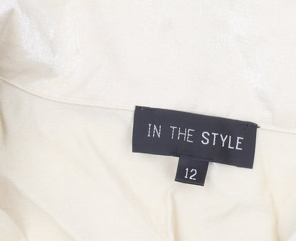 In The Style Women Beige Collared Long Sleeve Bodysuit Size 12