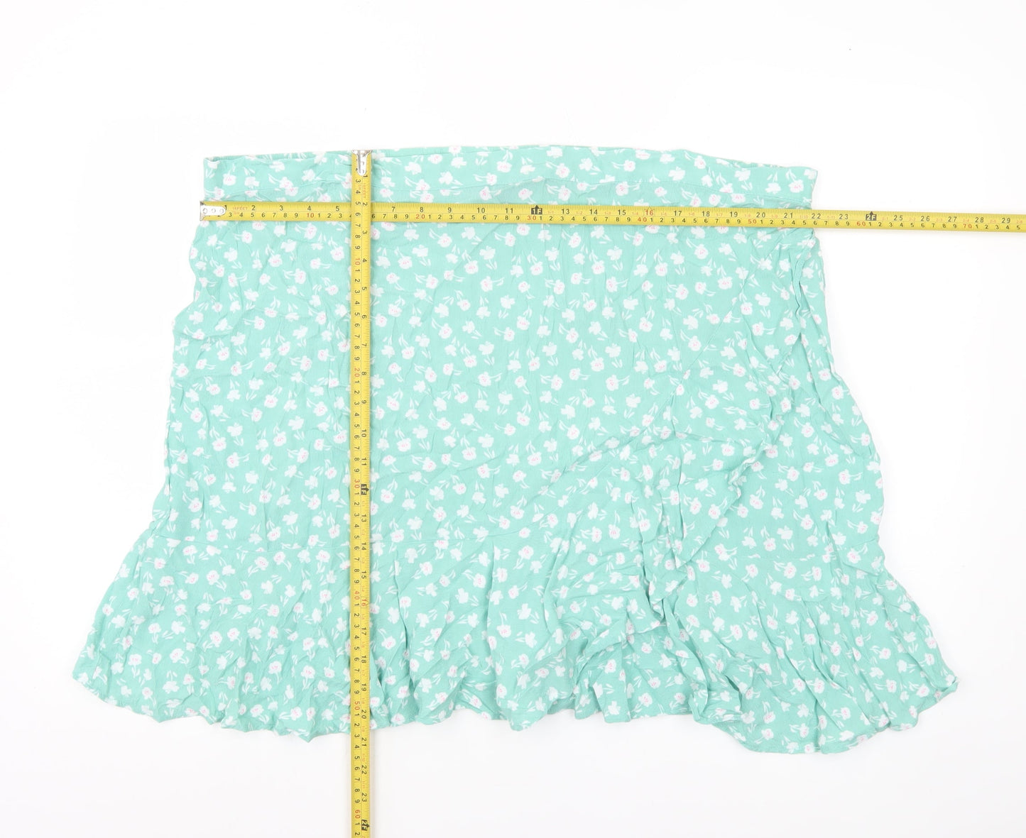 Marks and Spencer Women’s Green Floral Wrap Skirt Size 24 Ruffle