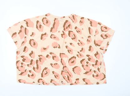 ASOS Design Women's Beige Animal Print Cotton T-Shirt UK 22