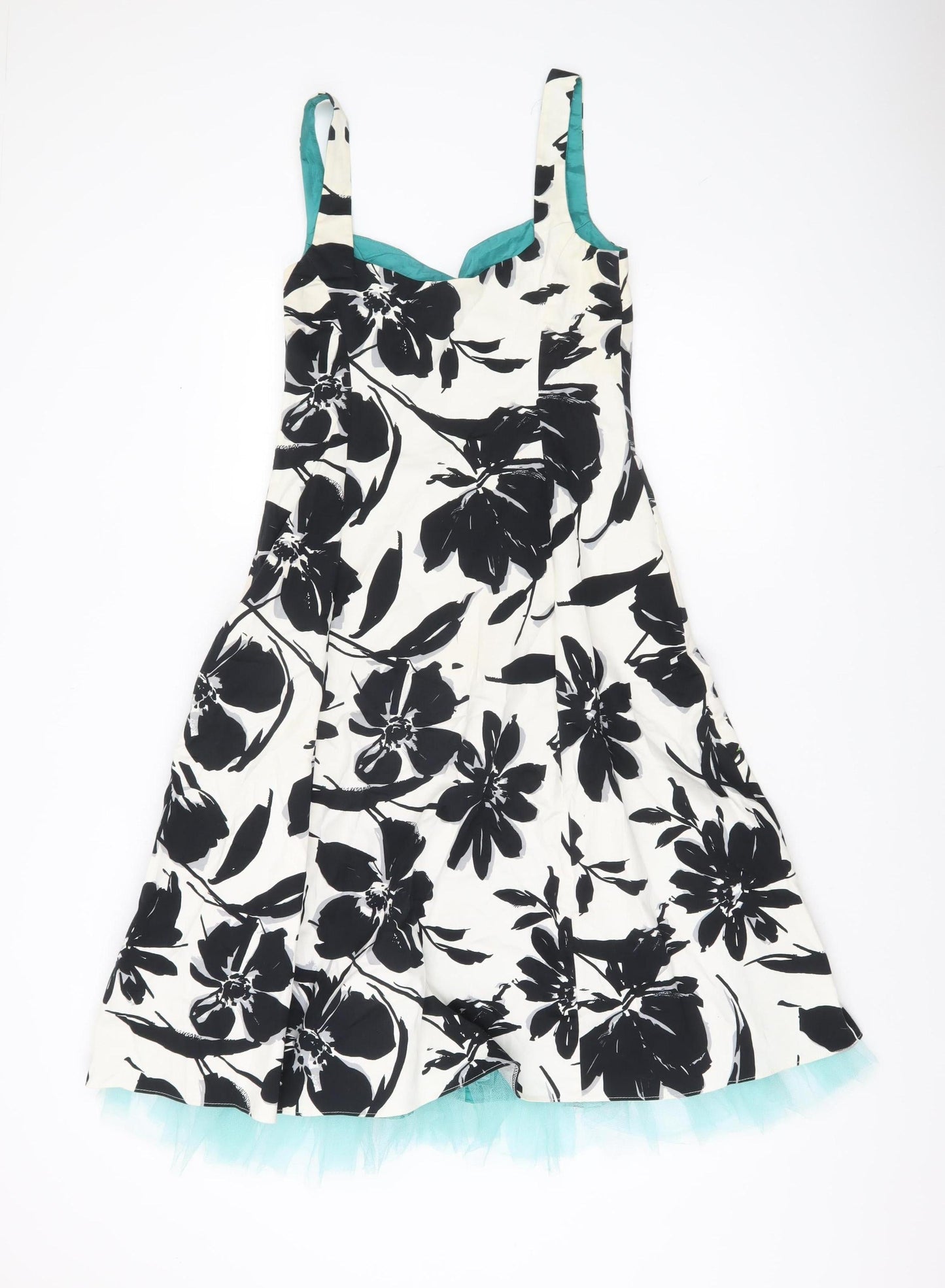 Début Women’s Black White Floral Fit & Flare Dress Size 10