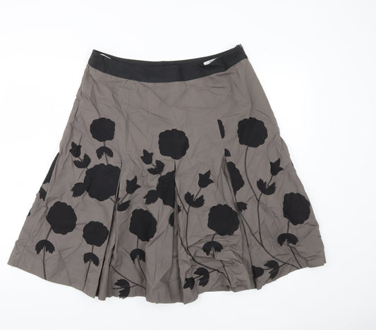 Next Women Grey Black Floral Embroidered A-Line Cotton Skirt UK 16