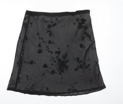 Debenhams Women’s Black Floral A-Line Knee Length Skirt Size 16