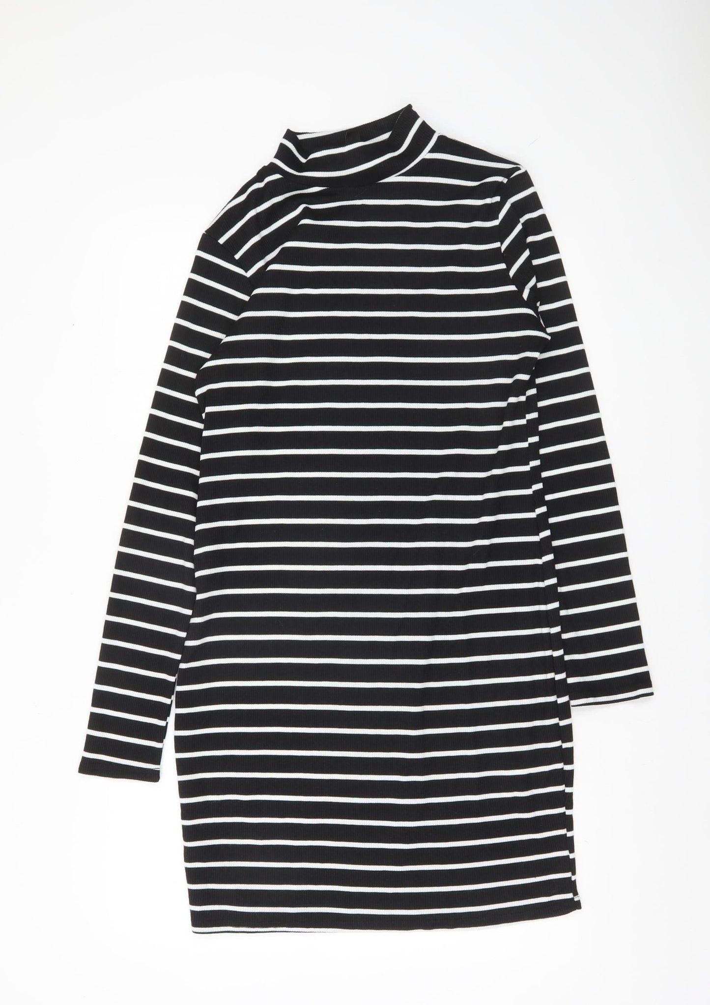 Boohoo Women Black White Striped Bodycon Dress Size 16 Long Sleeve