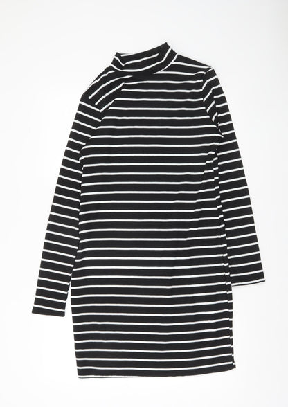 Boohoo Women Black White Striped Bodycon Dress Size 16 Long Sleeve
