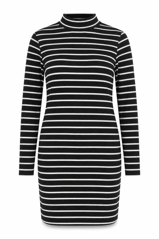 Boohoo Women Black White Striped Bodycon Dress Size 16 Long Sleeve