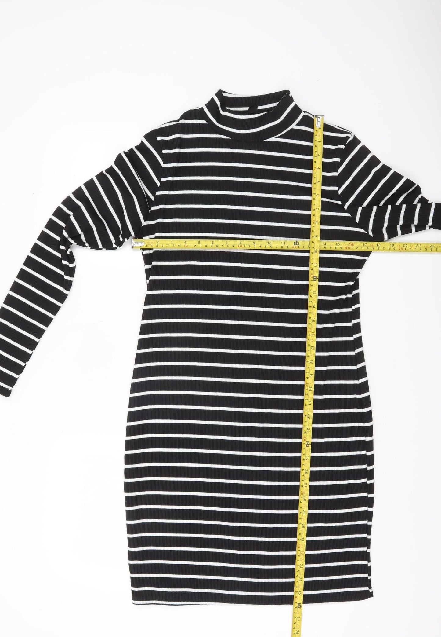 Boohoo Women Black White Striped Bodycon Dress Size 16 Long Sleeve