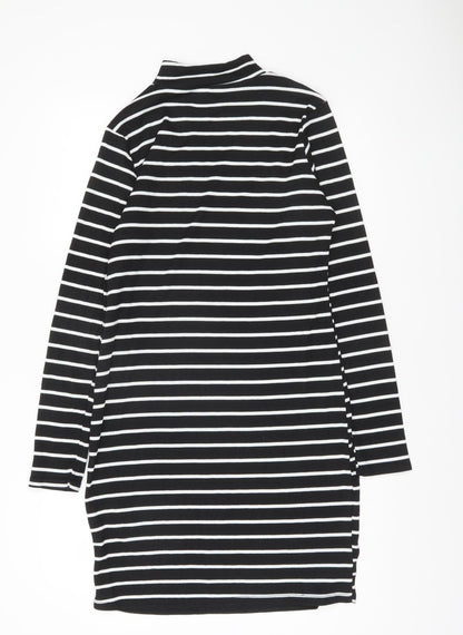 Boohoo Women Black White Striped Bodycon Dress Size 16 Long Sleeve