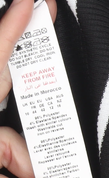 Boohoo Women Black White Striped Bodycon Dress Size 16 Long Sleeve