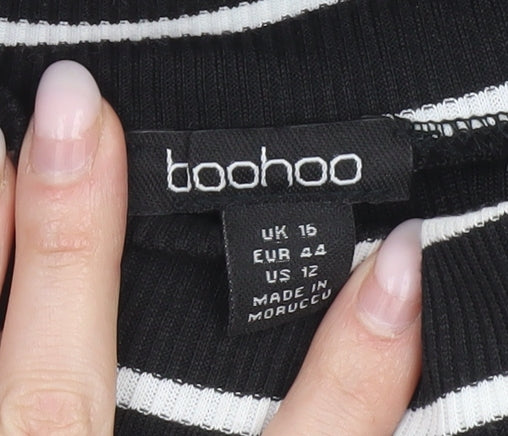 Boohoo Women Black White Striped Bodycon Dress Size 16 Long Sleeve