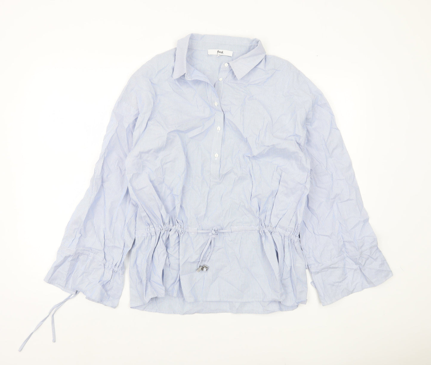 Find Womens Blue Striped Cotton Tunic Blouse M Collared Long Sleeve