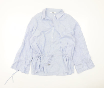 Find Womens Blue Striped Cotton Tunic Blouse M Collared Long Sleeve