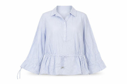 Find Womens Blue Striped Cotton Tunic Blouse M Collared Long Sleeve