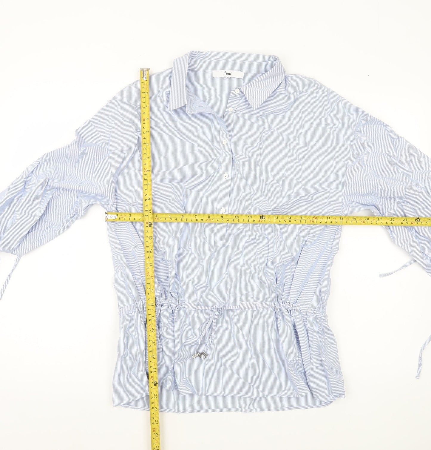 Find Womens Blue Striped Cotton Tunic Blouse M Collared Long Sleeve
