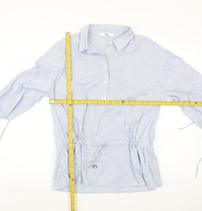 Find Womens Blue Striped Cotton Tunic Blouse M Collared Long Sleeve