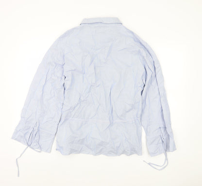 Find Womens Blue Striped Cotton Tunic Blouse M Collared Long Sleeve
