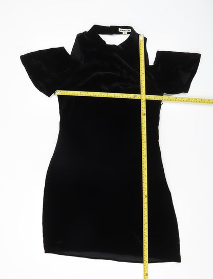Whistles Women Black Velvet Shift Dress Size 8 Cold Shoulder