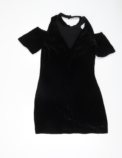 Whistles Women Black Velvet Shift Dress Size 8 Cold Shoulder